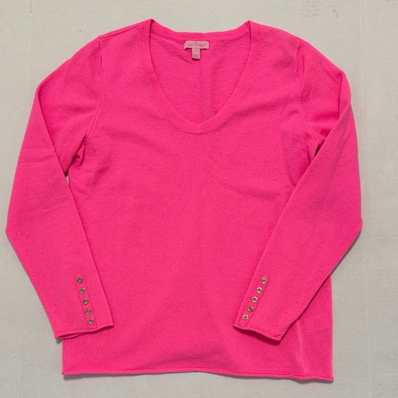 Lilly Pulitzer Vibrant Pink Long Sleeve Sweater Top Size Large women’s - Picture 2 of 8